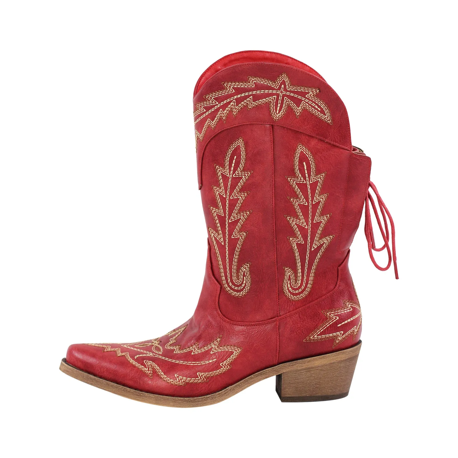 Mid-Calf Embroidery Lace-up Western Boots