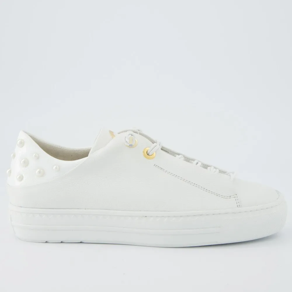 Paul Green Super Soft Leather Trainers 5476 White With Pearls