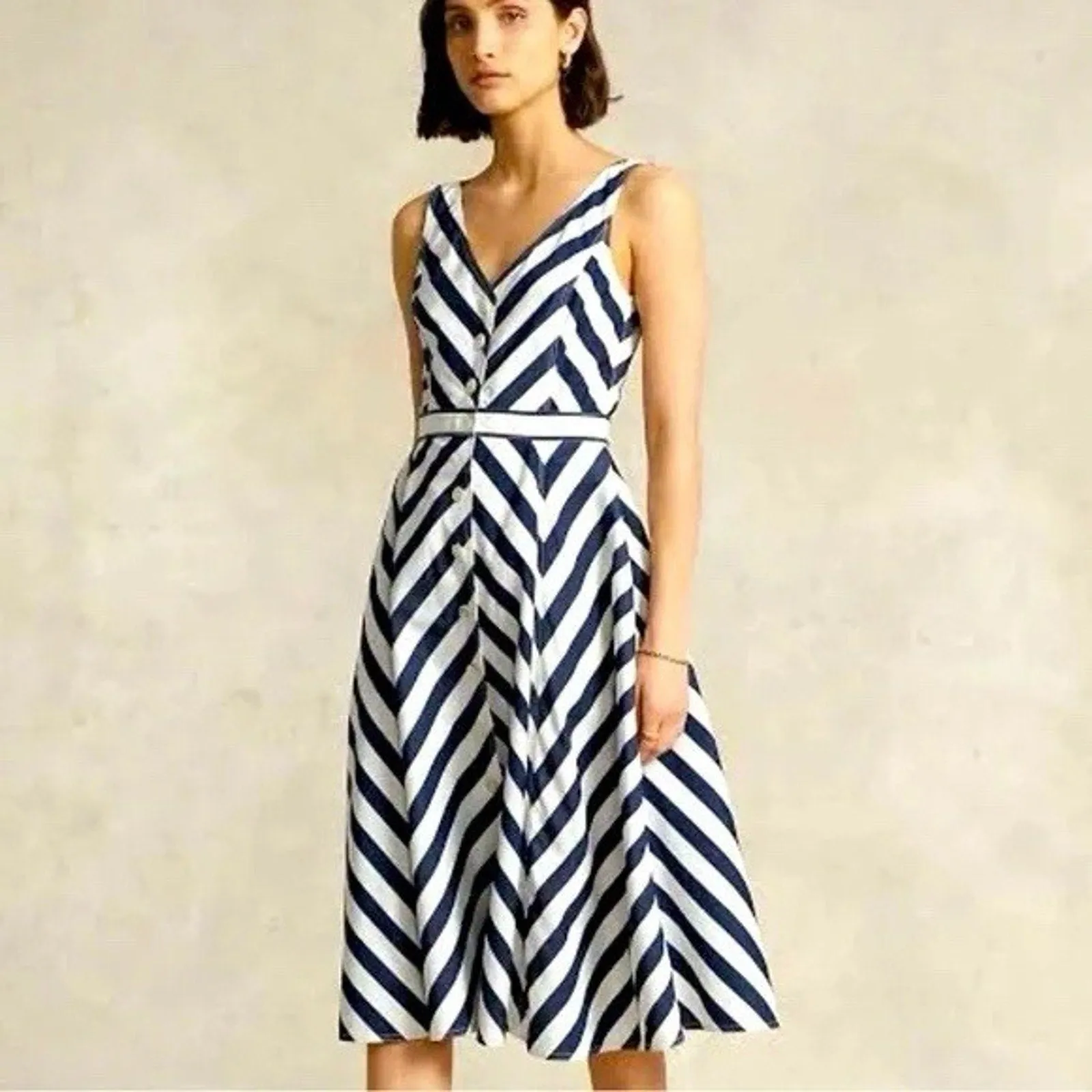Polo Ralph Lauren Romy Dress Women's Blue White Striped Nautical Midi 8