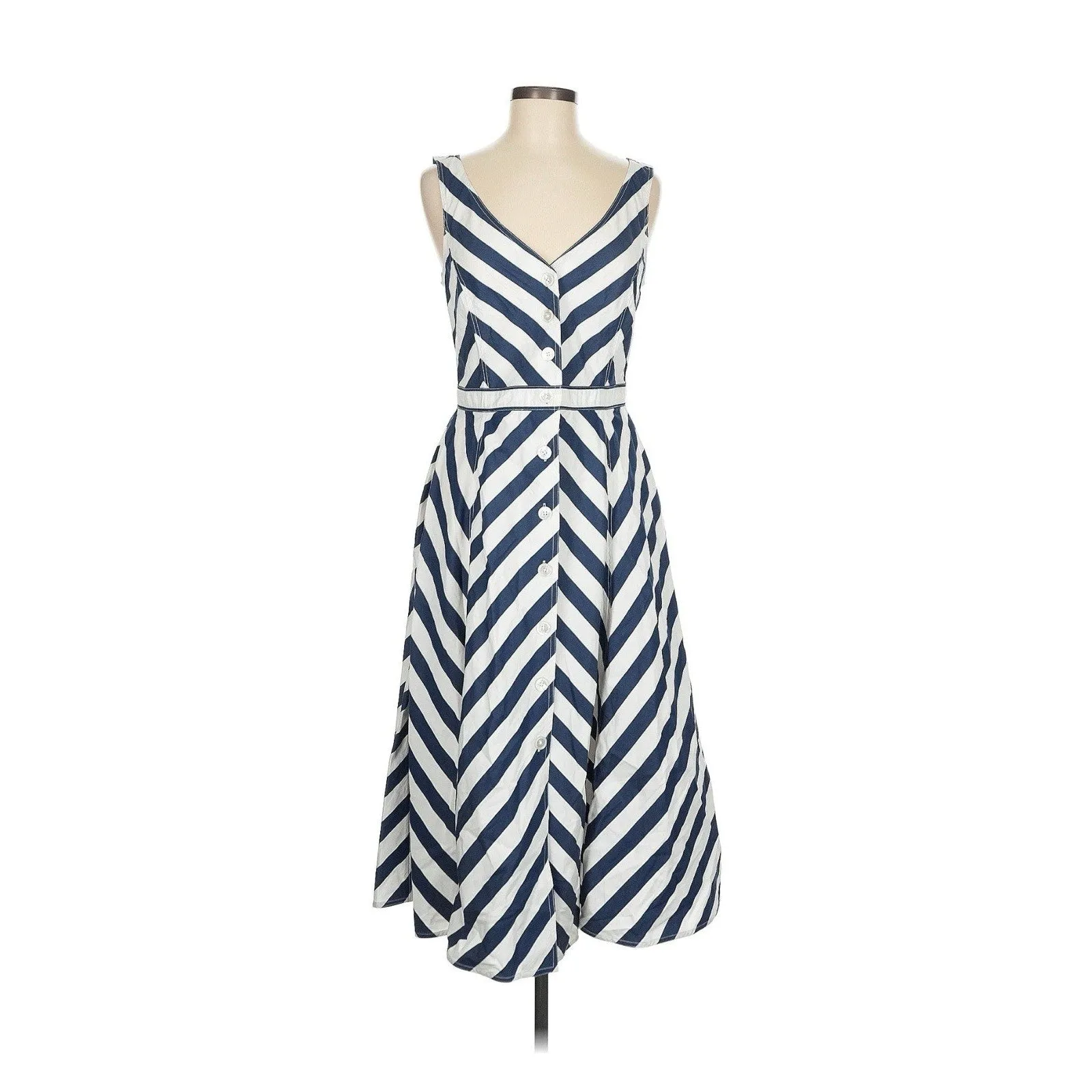 Polo Ralph Lauren Romy Dress Women's Blue White Striped Nautical Midi 8