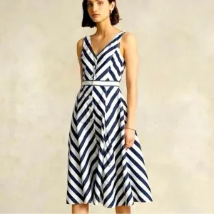 Polo Ralph Lauren Romy Dress Women's Blue White Striped Nautical Midi 8