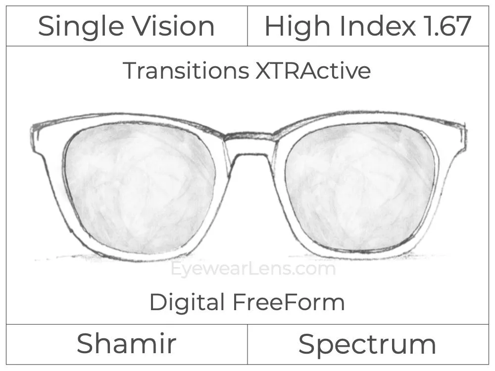 Single Vision - High Index 1.67 - Shamir Spectrum - Digital - Transitions XTRActive - Aspheric