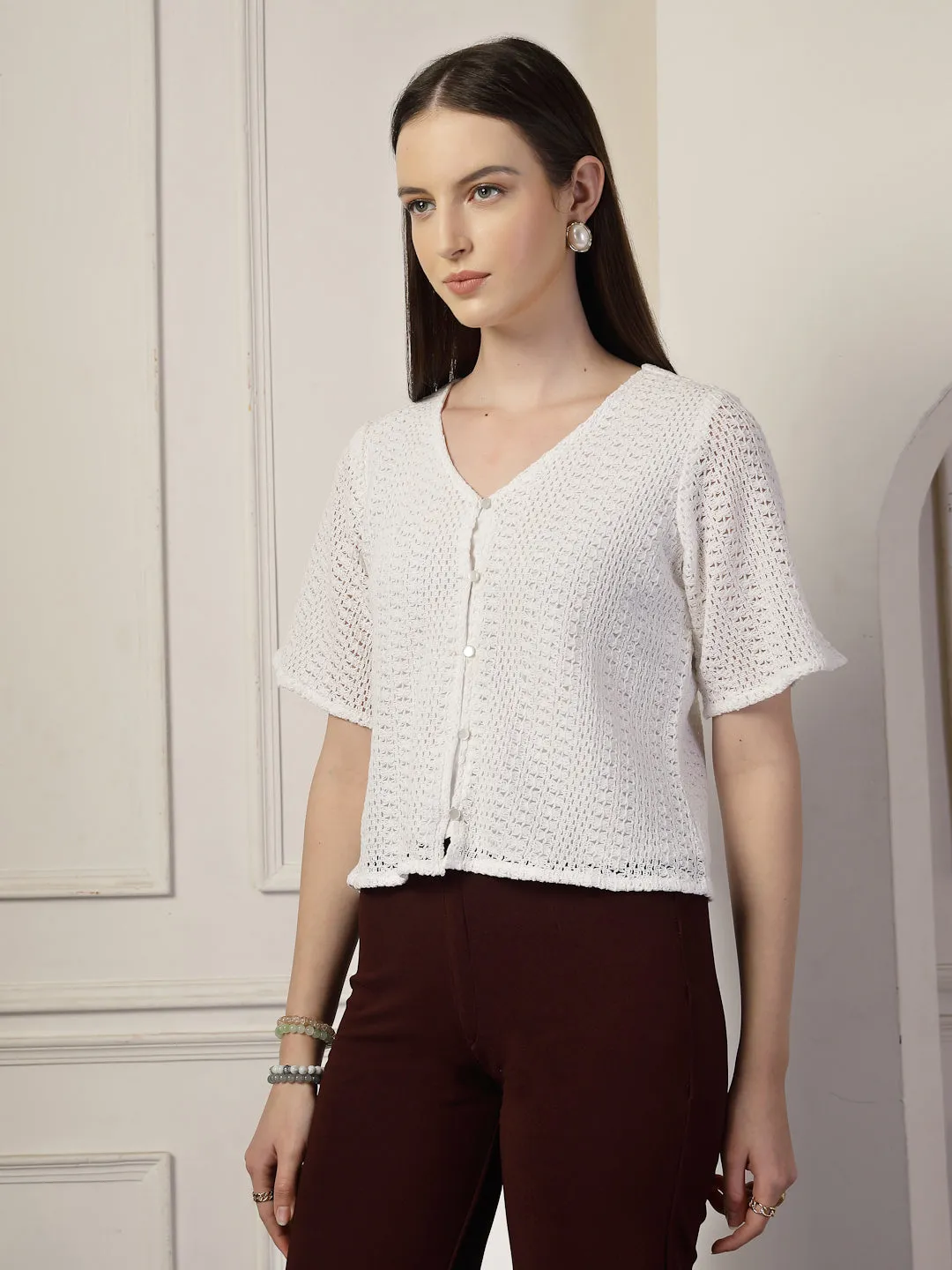 Style Quotien Women White Lace Top