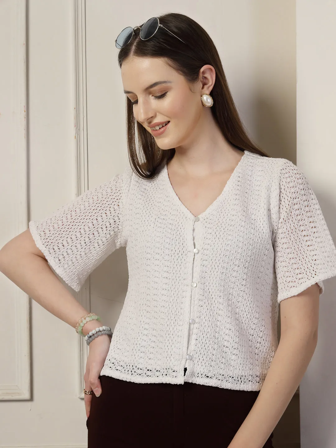 Style Quotien Women White Lace Top
