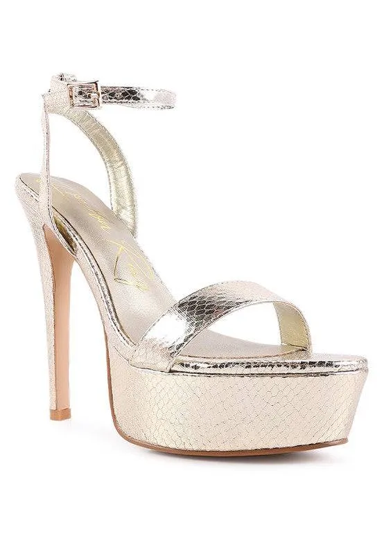 SWEETHEART CROC PLATFORM HIGH HEELED SANDALS