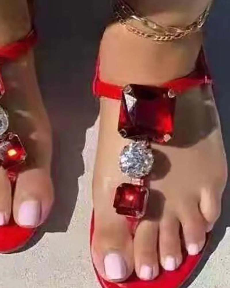Toe Post Square Gems Slingback Flat Sandals