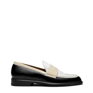 Vendôme Blandine black and white calfskin leather loafers with cream details