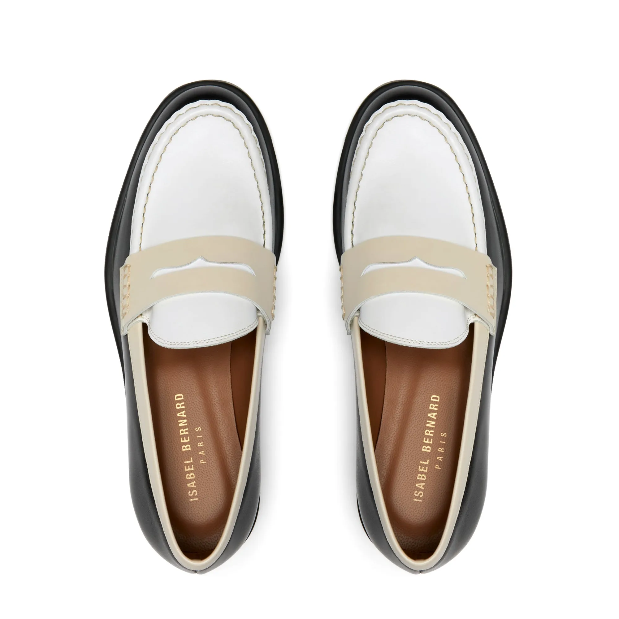 Vendôme Blandine black and white calfskin leather loafers with cream details