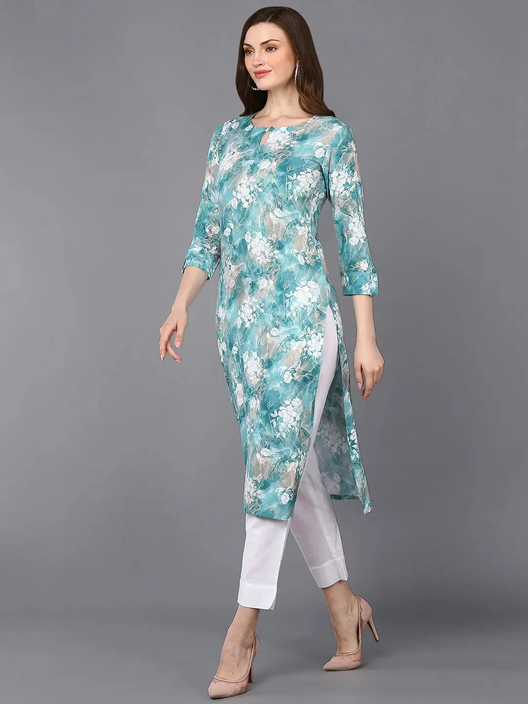 Viscose Rayon Aqua Blue Marble Kurta