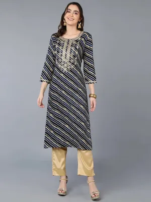 Viscose Rayon Navy Blue Laheriya Kurta