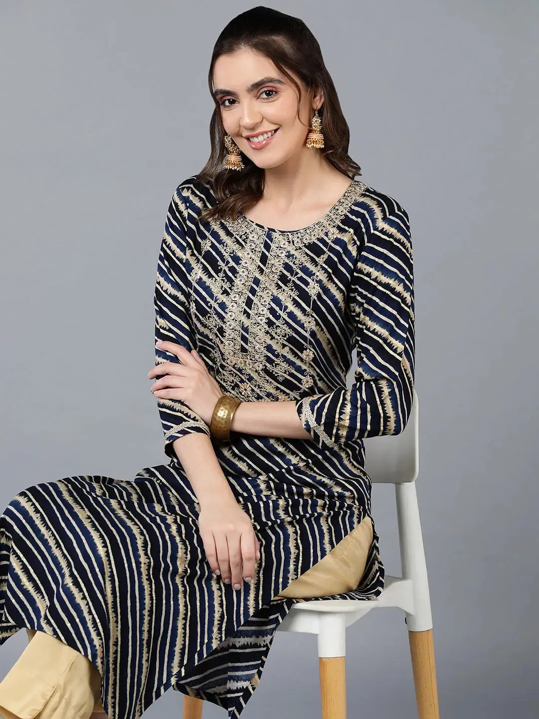 Viscose Rayon Navy Blue Laheriya Kurta