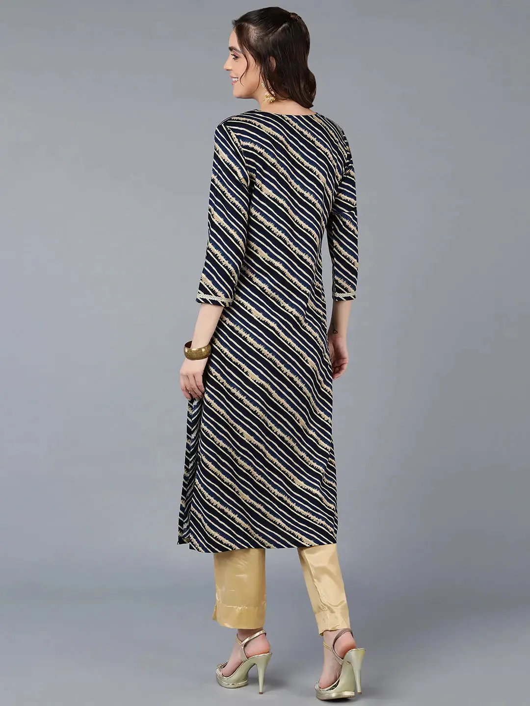 Viscose Rayon Navy Blue Laheriya Kurta