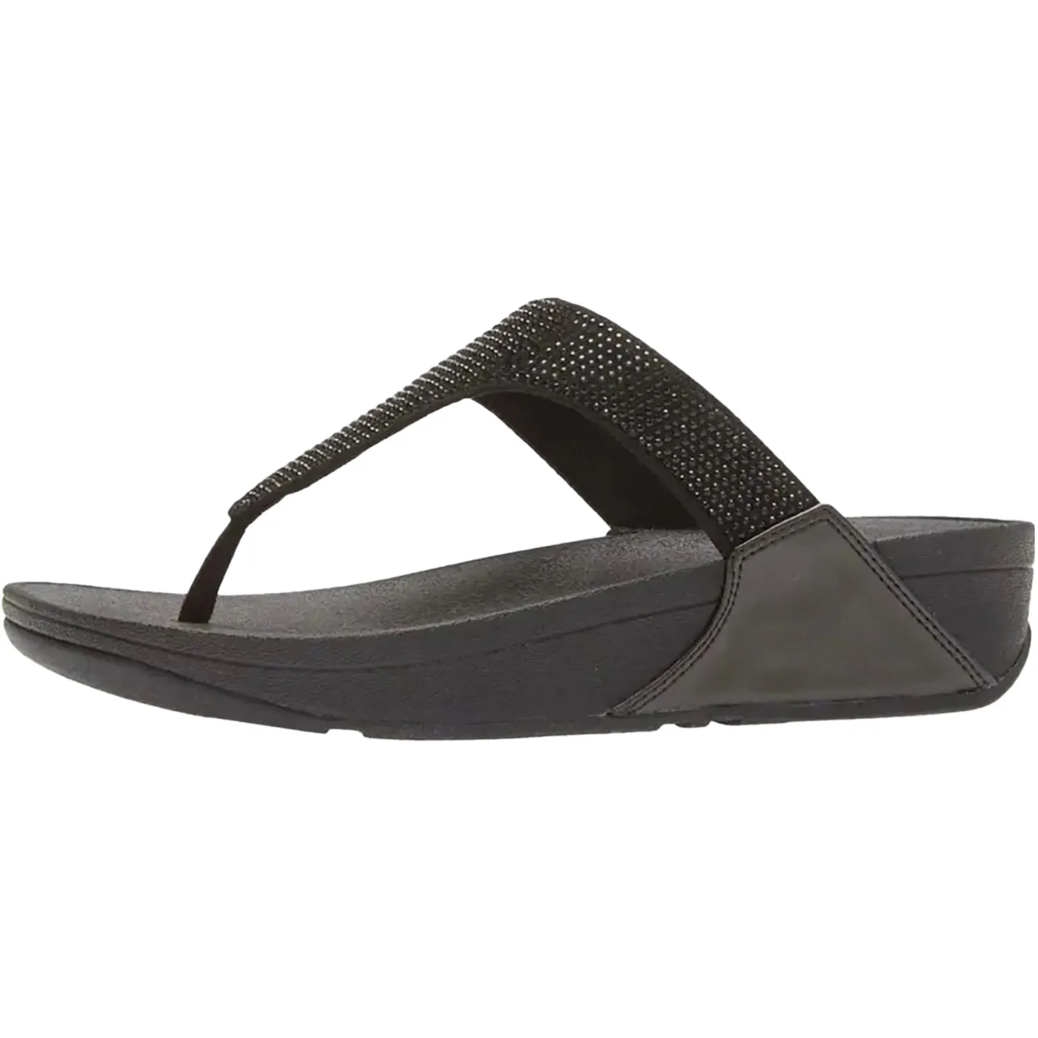 Women's Fit Flop Lulu Crystal Embellished Toe Post All Black Synthetic